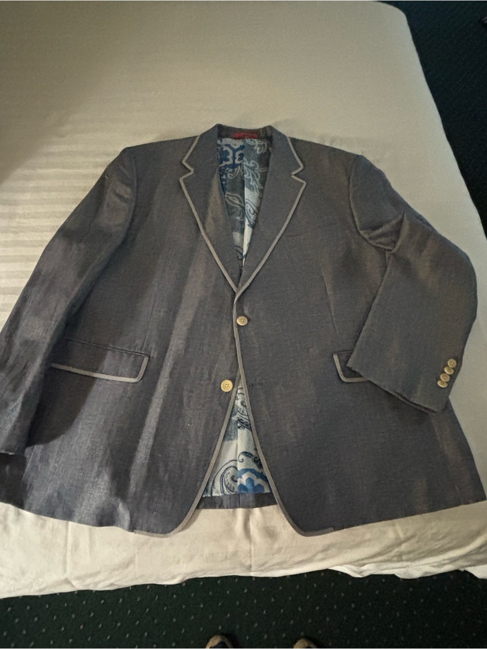 TALLIA Men's Slate Blue Notch Lapel Blazer with Contrast Trim